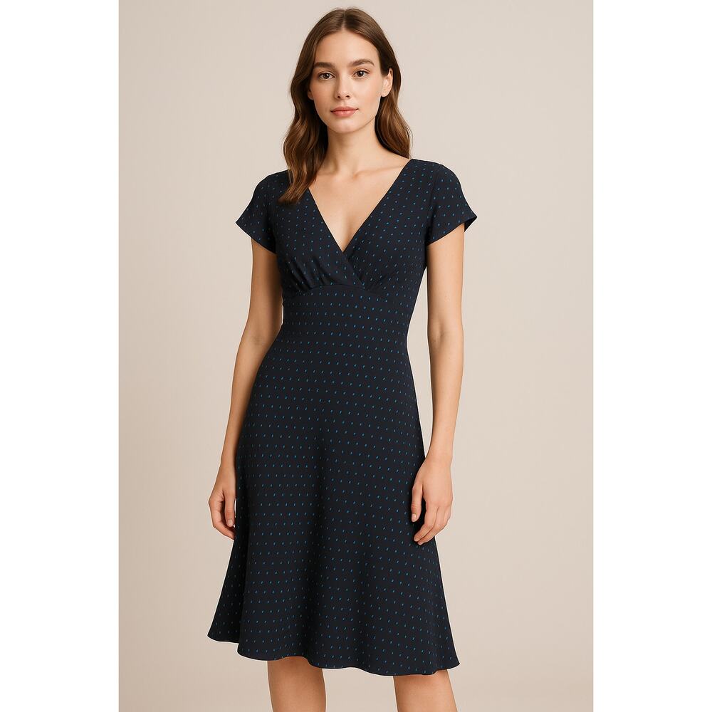 Donna Ricco Womens Vintage Silk Polka Dot Dress Size 10 Black Blue Y2K Babydoll